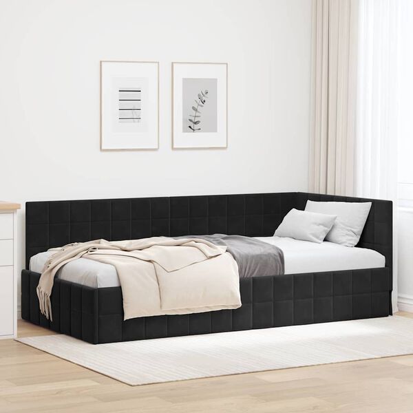 vidaXL Corner Bed Frame with Headboard Black 90 cm x 190 cm Velvet