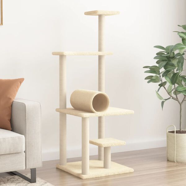 vidaXL Cat Tree with Sisal Scratching Posts Cream 136 cm