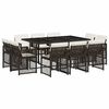 vidaXL 11 Piece Garden Dining Set with Cushions Brown Poly Rattan