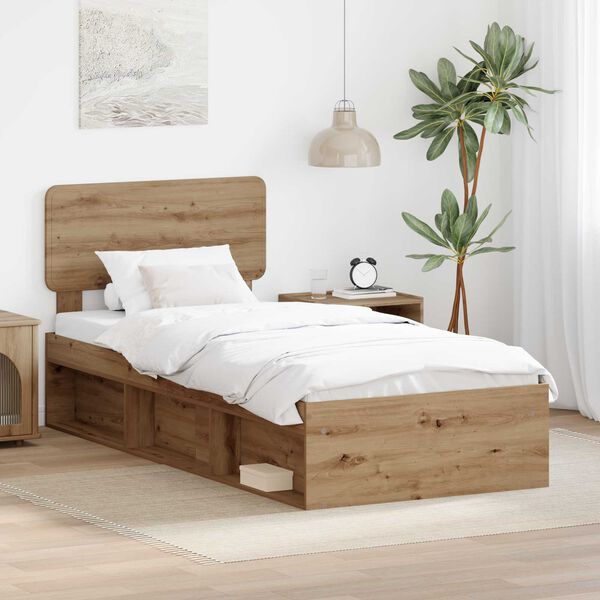 vidaXL Bed Frame Artisian Oak 100 x 200 cm Solid Pine Wood