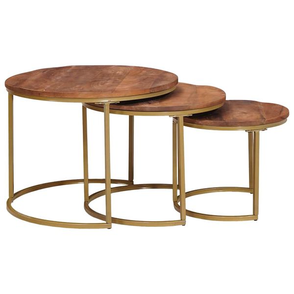 vidaXL Nesting Coffee Tables 3 pcs Solid Mango Wood and Steel