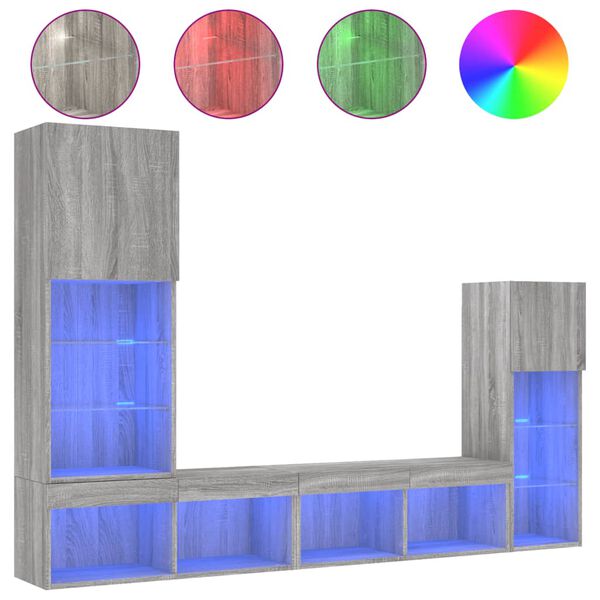 vidaXL 4 Piece TV Wall Units with LED Grey Sonoma Engineered Wood