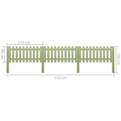 vidaXL Picket Fence Impregnated Pinewood 5.1 m 130 cm 6/9cm