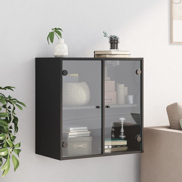 vidaXL Wall Cabinet with Glass Doors Black 68x37x68.5 cm