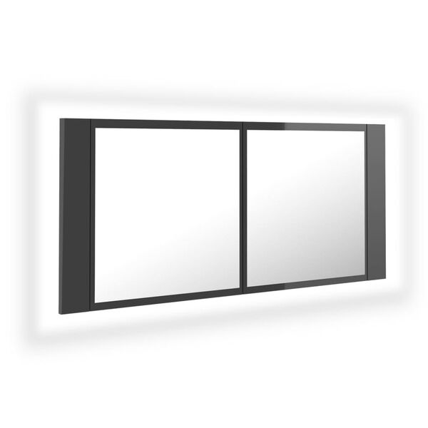 vidaXL LED Bathroom Mirror Cabinet High Gloss Grey 100x12x45 cm Acrylic
