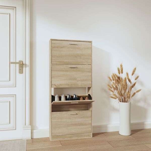vidaXL Shoe Cabinet Oak 59x17x150 cm Engineered Wood