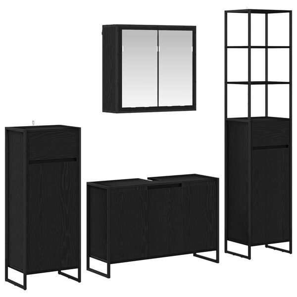 vidaXL Bathroom Furniture Set with Drawer Black Oak Engineered Wood