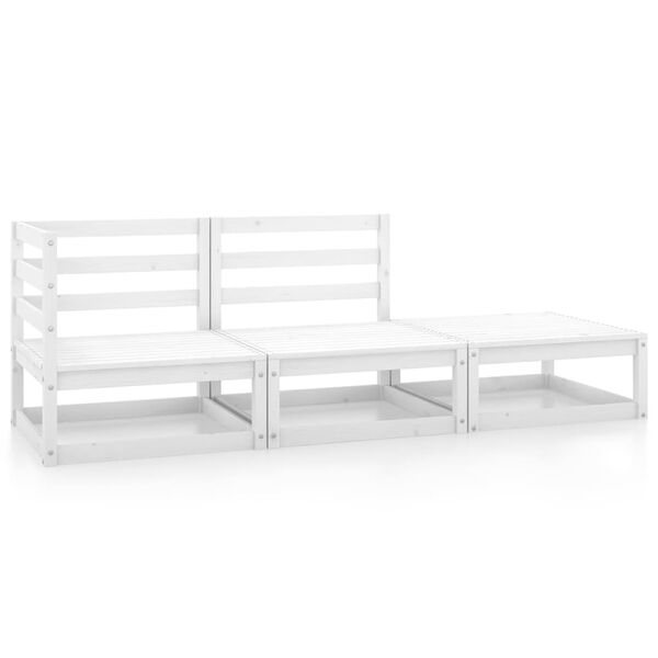 vidaXL 3 Piece Garden Lounge Set White Solid Pinewood