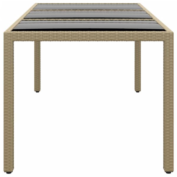 vidaXL Garden Table 190x90x75 cm Tempered Glass and Poly Rattan Beige