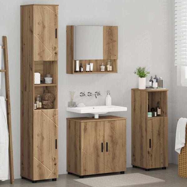 vidaXL Bathroom Furniture Set Wall-mounted with Door 4 pcs Artisan Oak