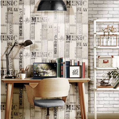 Noordwand Wallpaper Urban Friends & Coffee Wooden Planks Words Grey and Black