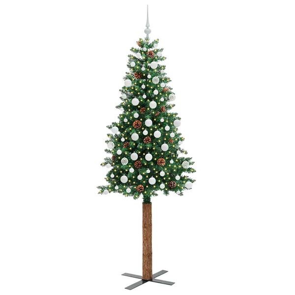vidaXL Slim Christmas Tree Green 210 cm PVC and Solid Pine wood