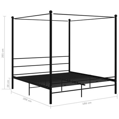vidaXL Canopy Bed Frame Black Metal 180x200 cm Super King
