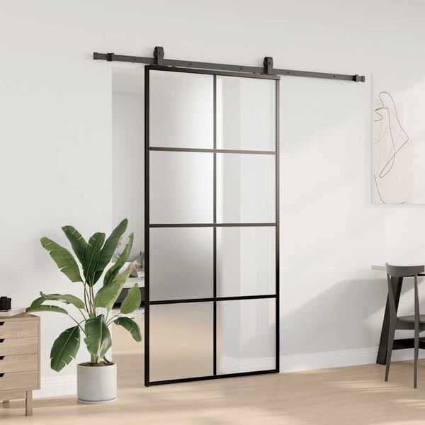 vidaXL Sliding Door with Hardware Set Black 102.5x205 cm ESG Glass