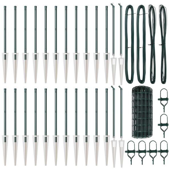 vidaXL Fence with Post Green 0.6 x 50 m Steel and PVC