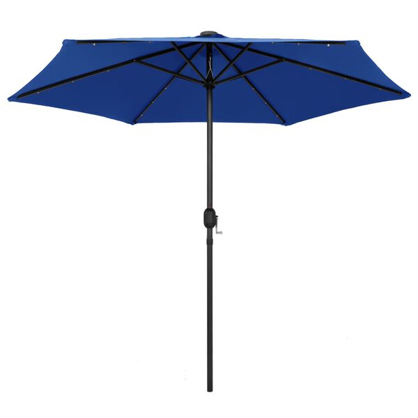 vidaXL Garden Parasol with LED Lights and Aluminium Pole 270 cm Azure Blue