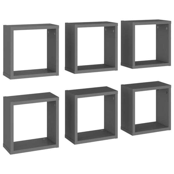 vidaXL Wall Cube Shelves 6 pcs Grey 30x15x30 cm