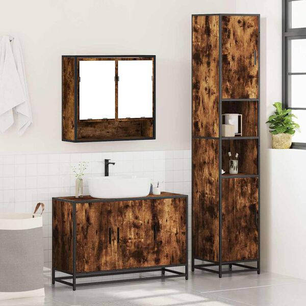 vidaXL 3 Piece Bathroom Furniture Set Smoked Oak Engineered Wood