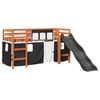 vidaXL Kids' Loft Bed with Curtains White&Black 80x200 cm Solid Wood Pine