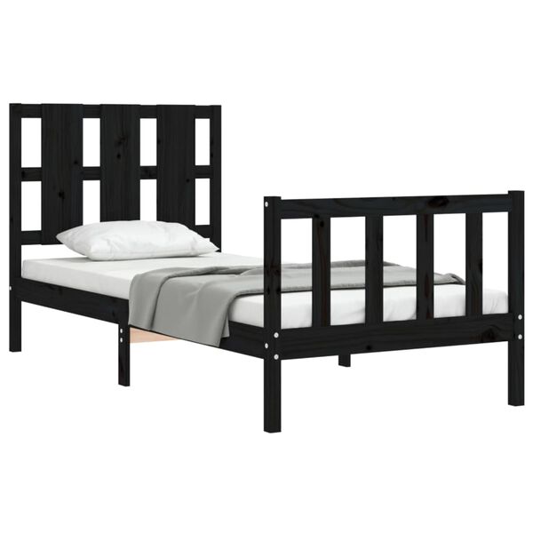 vidaXL Bed Frame without Mattress Black 90x190 cm Single Solid Wood Pine