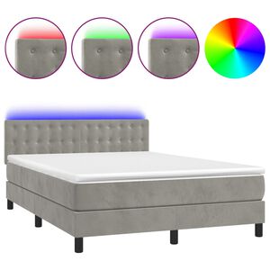 vidaXL Box Spring Bed with Mattress&LED Light Grey 140x190cm Velvet