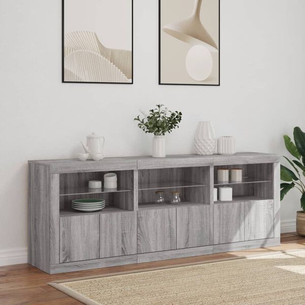 vidaXL Sideboard with LED Lights Grey Sonoma 181.5x37x67 cm