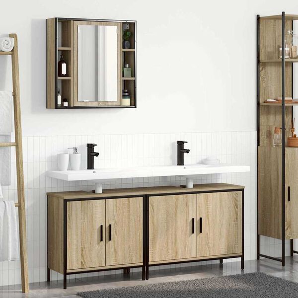 vidaXL Bathroom Furniture Set with Shelf 3 pcs Brown Engineered wood