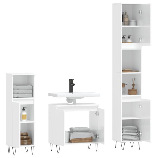 vidaXL 3 Piece Bathroom Cabinet Set High Gloss White Engineered Wood