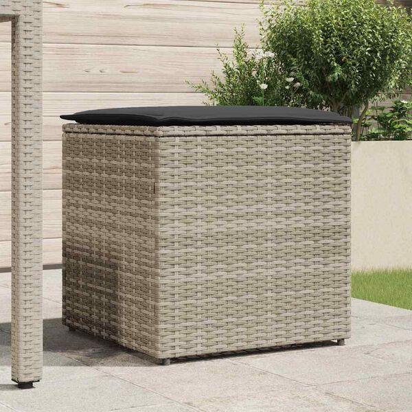 vidaXL Cushion Box with Storage Light grey 50 x 50 x 50 cm Poly Rattan