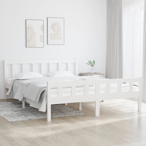 vidaXL Bed Frame without Mattress White Solid Wood King Size