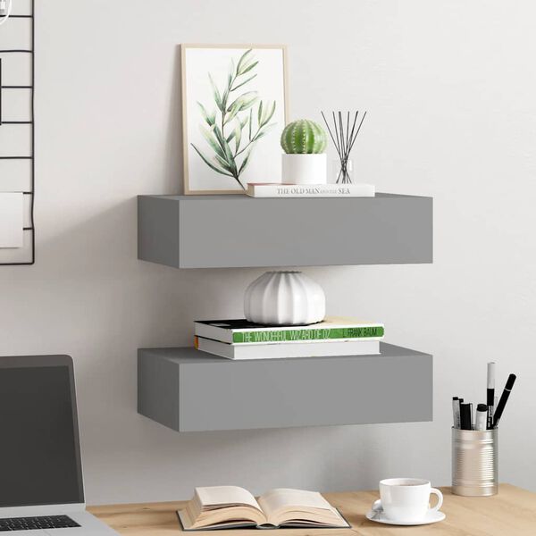 vidaXL Wall-mounted Drawer Shelves 2 pcs Grey 40x23.5x10cm MDF