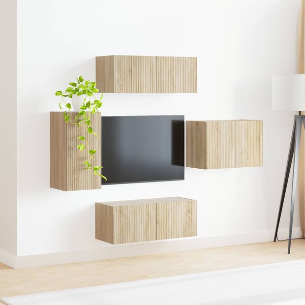 vidaXL TV Wall Cabinet Set 4 pcs Sonoma Oak Engineered Wood