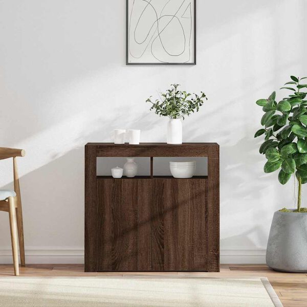 vidaXL Sideboard with LED Lights Brown Oak 80x35x75 cm