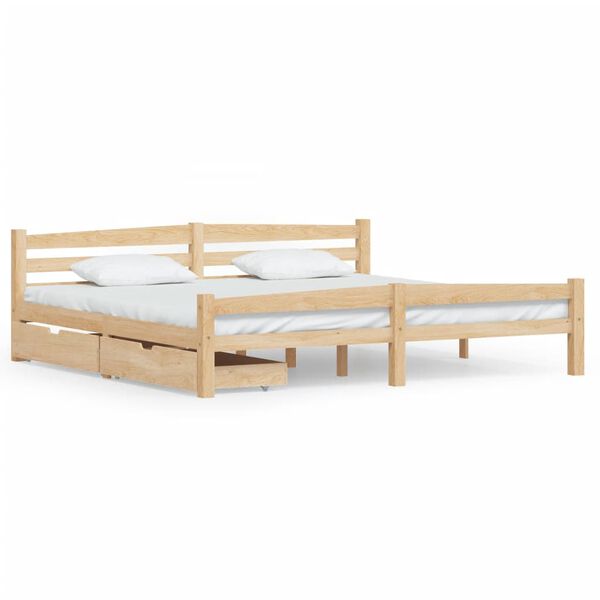 vidaXL Bed Frame without Mattress with 2 Drawers Solid Wood 200x200 cm
