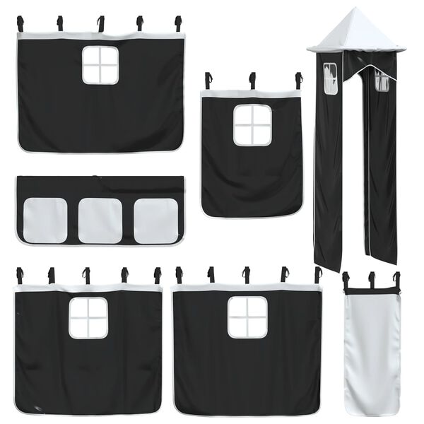vidaXL Curtains for Loft Bed with Tower White and Black Polyester