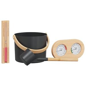 vidaXL Sauna Accessory Set 4 pcs Black Aluminium and Solid Pine Wood