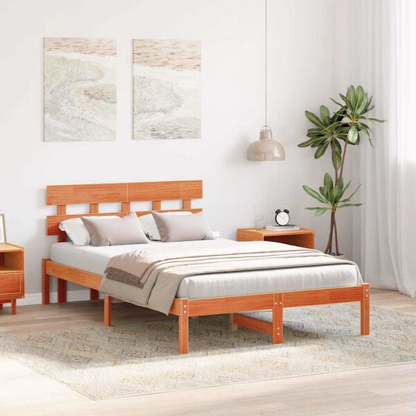 vidaXL Bed Frame with Headboard Brown 140 x 190 cm Solid Pine wood