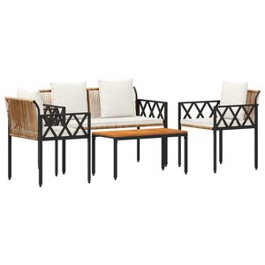 vidaXL Outdoor Furniture Set 4 pcs Brown and Cream White Poly Rattan