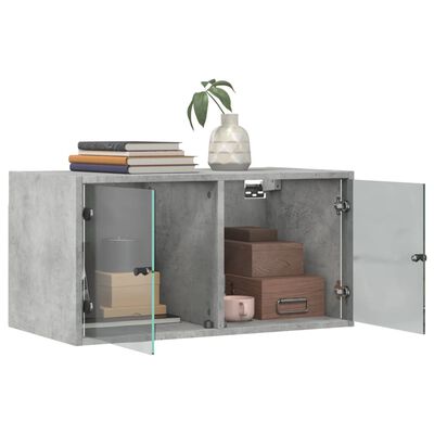 vidaXL Wall Cabinet with Glass Doors Concrete Grey 68.5x37x35 cm