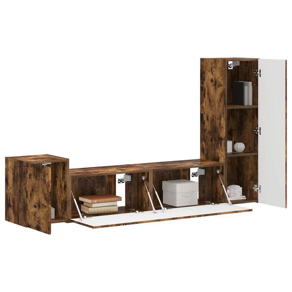vidaXL TV Cabinet Set Wall-mounted 4 pcs Smoked Oak Engineered Wood