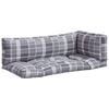 vidaXL Pallet Cushions 3 pcs Grey Check Fabric