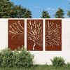 vidaXL Garden Wall Decorations 3 pcs 105x55 cm Corten Steel Tree Design