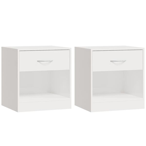 vidaXL Bedside Cabinets 2 pcs with Drawer High Gloss White