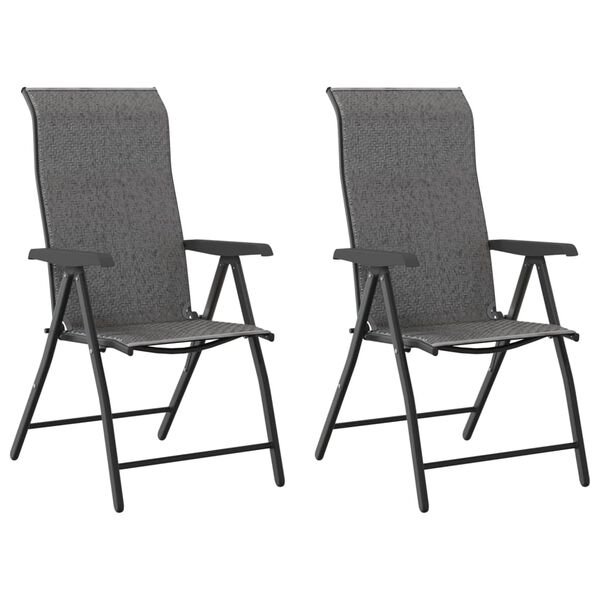 vidaXL Folding Garden Chairs 2 pcs Grey Poly Rattan