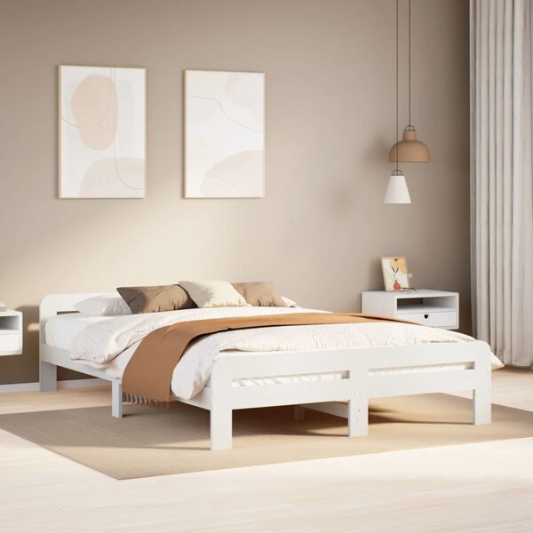 vidaXL Bed Frame without Mattress White 150x200 cm King Size Solid Wood Pine