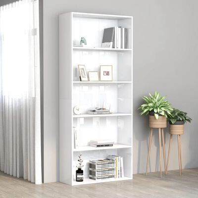 vidaXL 5-Tier Book Cabinet High Gloss White 80x30x189 cm Engineered Wood