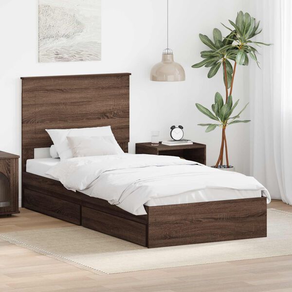 vidaXL Storage Bed with Drawer Brown Oak 75 x 190 cm Engineered Wood