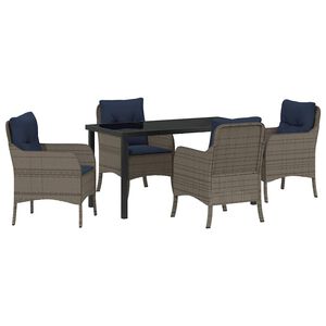 vidaXL Garden Dining Set with Cushion 5 pcs Grey Poly Rattan
