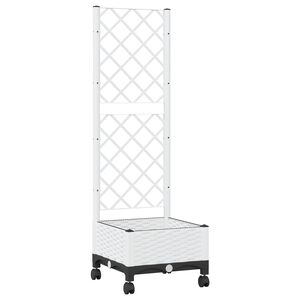 vidaXL Garden Planter with Trellis&Wheels White 40 x 40 x 131.5 cm PP