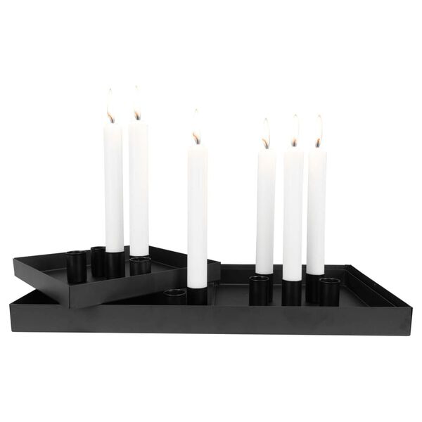 House Nordic 3 Piece Tray Helena with Candle Holder Black